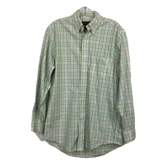 Brooks Brothers Shirt Mens Sz S Blue Green Plaid Cotton Button Up‎ Non Iron - Picture 1 of 9
